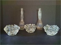 Three Heavy Glass Votive Holders and Vases