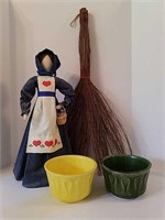 Floraline Pottery, Decorative Broom and Doll