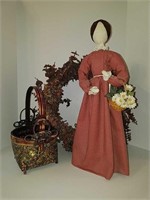Victorian Style Doll, Decorative Wreath and Basket