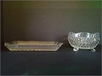 Cut Glass Cracker Tray and Dip Bowl