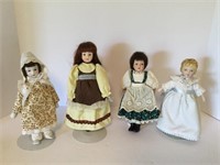 4 Vintage Porcelain Dolls on Stands