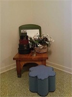 Wooden Side Table, Mirror, Footrest and Decor