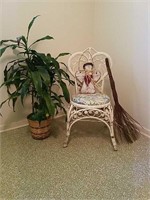 Shabby Chic White Wicker Chair, Plant and Decor