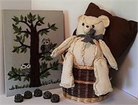 Owl Yarn Art, Woven Basket, Vintage Bear and Knobs