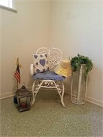 Shabby Chic Wicker Chair, Plant Stand and Decor