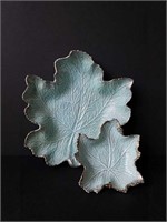 Stunning Teal and Gold, Leaf Shaped Dishes