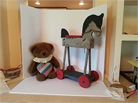 Wooden Horse with Bear and Decor