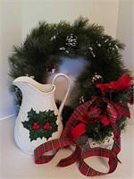 Gorgeous Christmas Pitcher, Wreath and Sleigh