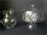 Gorgeous Glass Cake Stand and Beverage Pitcher