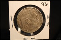 1936-A  German WWII 2 Reichsmark Silver Coin
