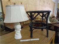 Wicker Table & Owl Lamp w/Shade
