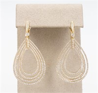 NEW 18KY 4 Row Pear Shape Diamond Drop Earrings