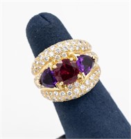 PREOWNED 18KY Rubellite, Amethyst & Pave Diamond