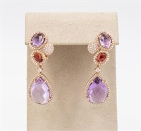 NEW 14KR Ruby, Amethyst & Pave Diamond Drop