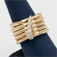 NEW 18K YG/WG 5 band-stretch coil ring with .20ct