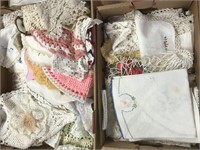 2 BOXES FULL OF EMBROIDERED LINENS & FANCY WORK