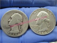 1939 & 1964 washington silver quarters (2 total)