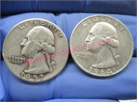 1957 & 1964 washington silver quarters (2 total)