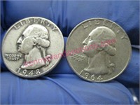 1948 & 1964 washington silver quarters (2 total)