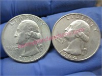1951 & 1964 washington silver quarters (2 total)