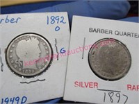 1892 & 1897 barber silver quarters (2 total)