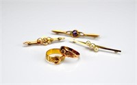 Antique yellow gold bar brooches and rings