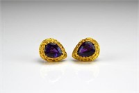 Pair of gold and amethyst earrings