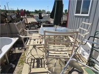 High Patio Table Glass Top 4 Swivel Armed Chairs