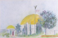 Alberta Shulz 13x20 Pastel Dome and Flag