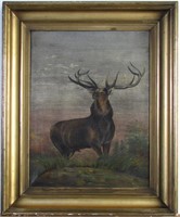 Antique 18x14 O/C Standing Male Elk