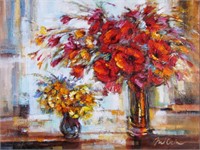 Michael Milkin 29x39 O/C Two Vases, Flowers