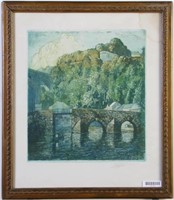 L.O. Griffith Aquatint Etching, European Bridge