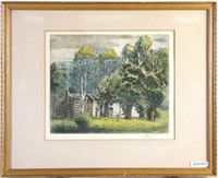 LO Griffith Aquatint Etching, Country Cottage