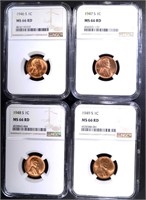 4 LINCOLN CENTS NGC MS-66 RD