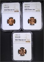 1955-P,D,S LINCOLN CENTS NGC MS-66 RD