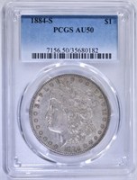 1884-S MORGAN DOLLAR, PCGS AU-50