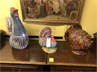 2 TURKEYS, ROOSTER LOT, SHOW WEAR SEE PIC