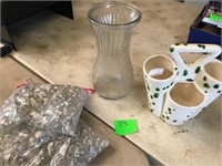 2 VASES AND DECORATIVE MARBLES