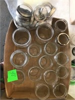 2 BOXES OF CLEAR JARS AND BAG OF RINGS