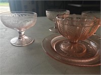 5 PIECES PINK DEPRESSION DISHES
