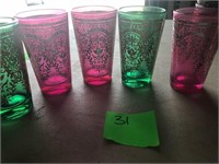 SET OF 6 GREN AND PINK GLASSES