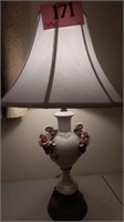 BEAUTIFUL PORCELAIN LAMP APPLIED ROSES 27"