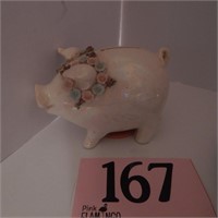 IRIDESCENT CERAMIC PIG COIN BANK MARKED 4122