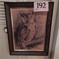 VINTAGE FRAMED OWL PRINT BY NORMA DENNISON 19X15