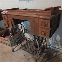 ANTIQUE KING SEWING MACHINE CHEST AND CAST IRON