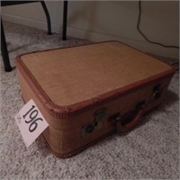VINTAGE LEATHER TRIMMED SUITCASE  7X18X12