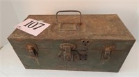 VINTAGE METAL TOOL BOX WITH CONTENTS 6X14X6