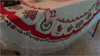 FRINGED ROUND VINTAGE CHRISTMAS TABLECLOTH 60"