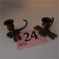 PAIR OF VINTAGE BRASS DRAGONFLY CANDLESTICK