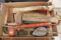 Pipe wrench, hatchet and wedges